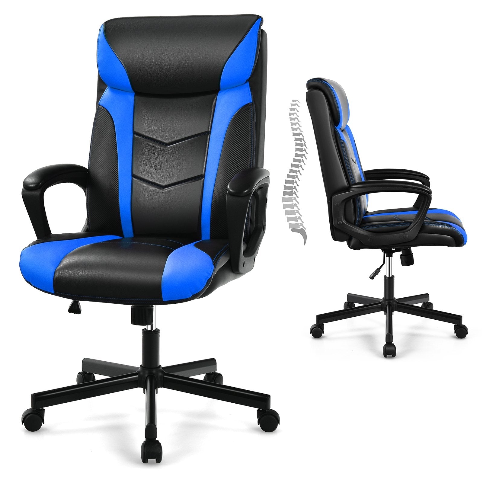 Swivel PU Leather Office Gaming Chair with Padded Armrest, Blue at Gallery Canada
