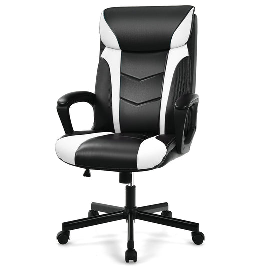 Swivel PU Leather Office Gaming Chair with Padded Armrest, White