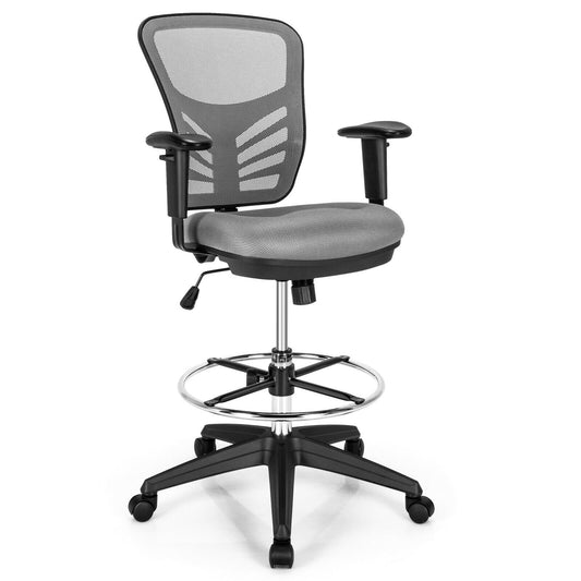 Mesh Drafting Chair Office Chair with Adjustable Armrests and Foot-Ring, Gray