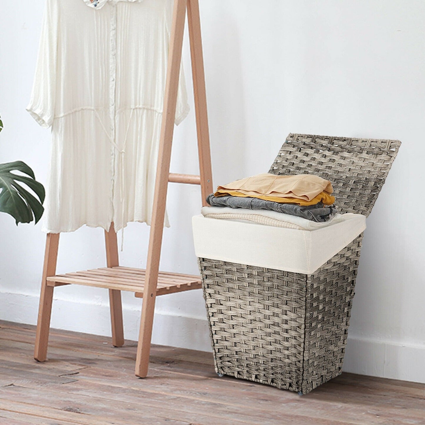 Foldable Handwoven Laundry Hamper with Removable Liner, Gray