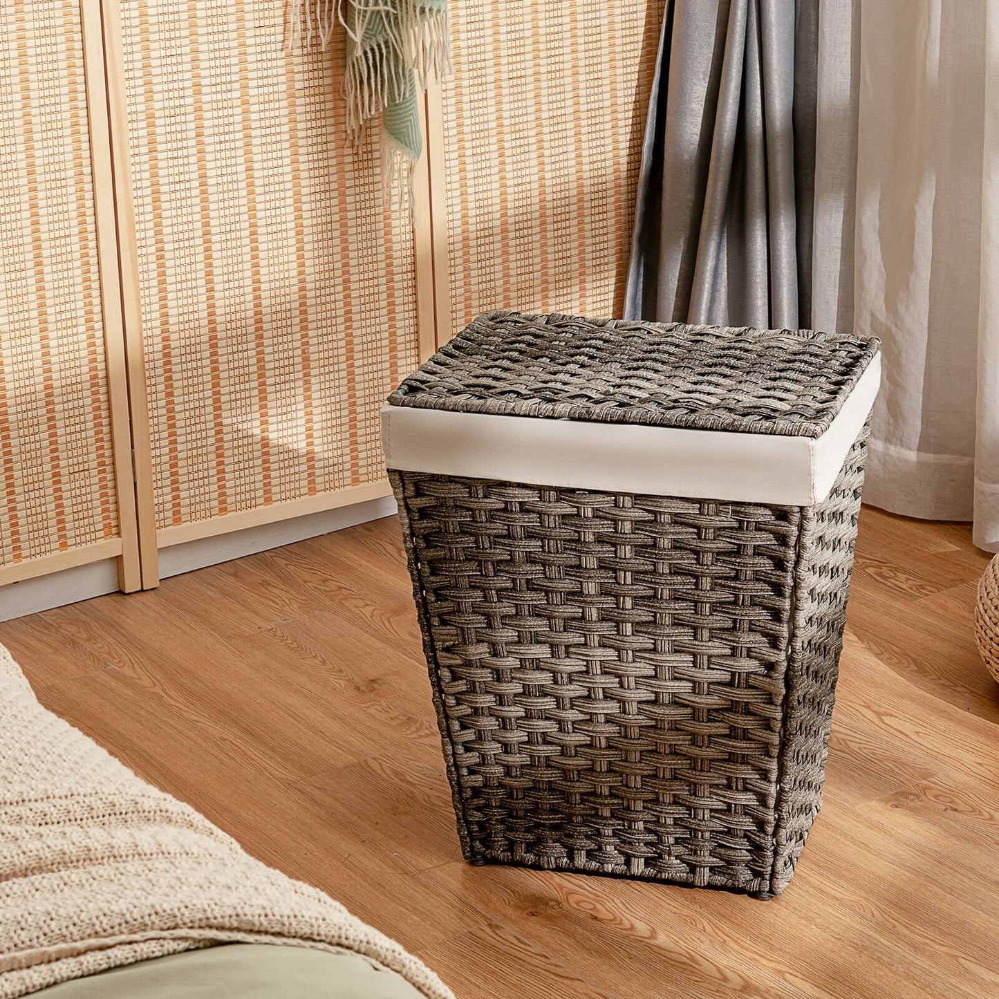 Foldable Handwoven Laundry Hamper with Removable Liner, Gray