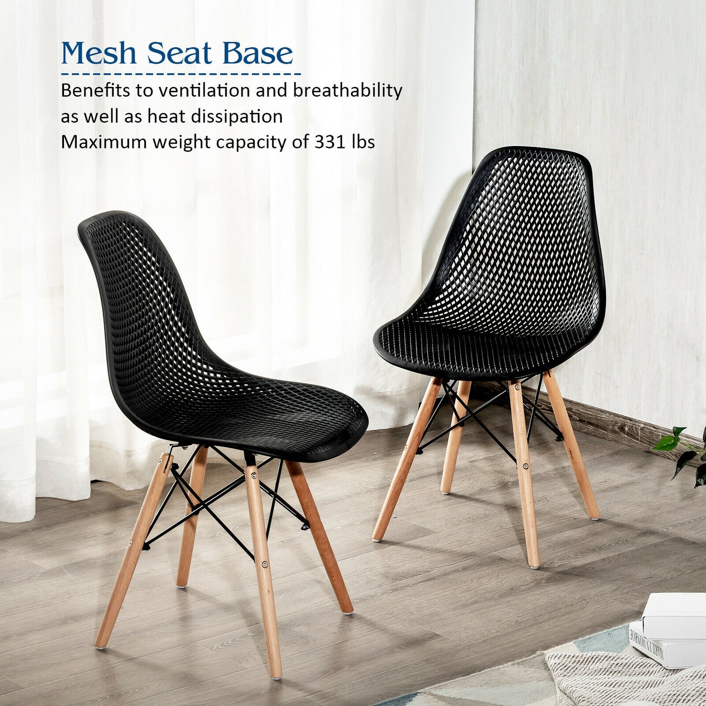 4-Piece Modern Plastic Hollow Chair Set, Wood Leg, Black Dining Chairs at Gallery Canada