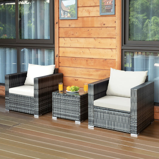 3 Pcs Patio Rattan Bistro Sofa Set, White Patio Conversation Sets White at Gallery Canada