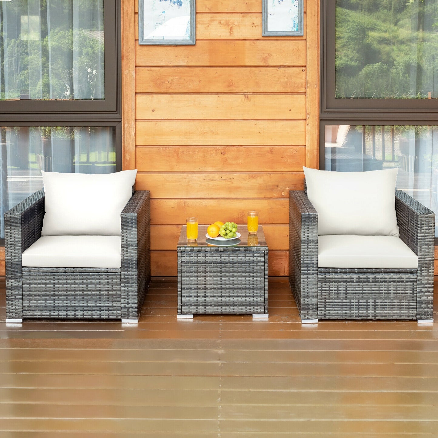 3 Pcs Patio Rattan Bistro Sofa Set, White Patio Conversation Sets at Gallery Canada