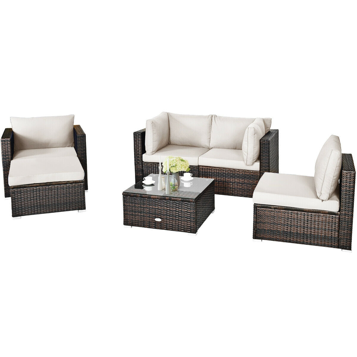 6-Piece Patio Rattan Furniture Set, Sectional Cushion, White Outdoor Sectionals at Gallery Canada