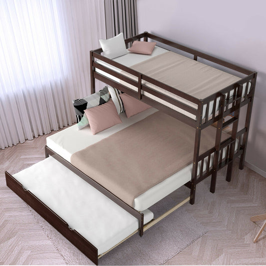 Twin Pull-Out Bunk Bed With Trundle, Wooden Ladder, Dark Brown Bunk Bed Frame Dark Brown at Gallery Canada