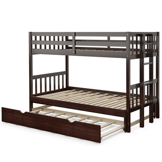 Twin Pull-Out Bunk Bed with Trundle Wooden Ladder, Dark Brown at Gallery Canada