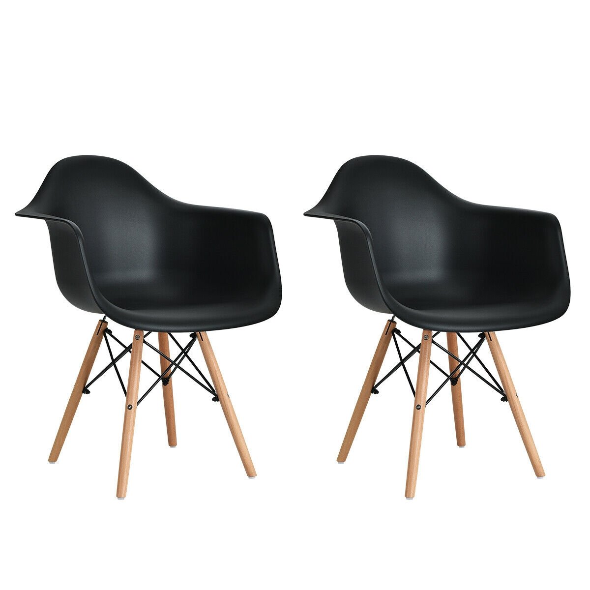 Set of 2 Mid-Century Modern Molded Dining Arm Side Chairs, Black