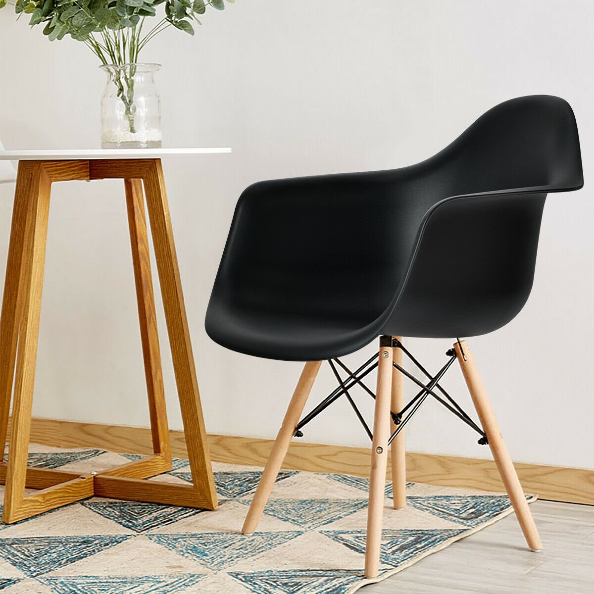 Set of 2 Mid-Century Modern Molded Dining Arm Side Chairs, Black