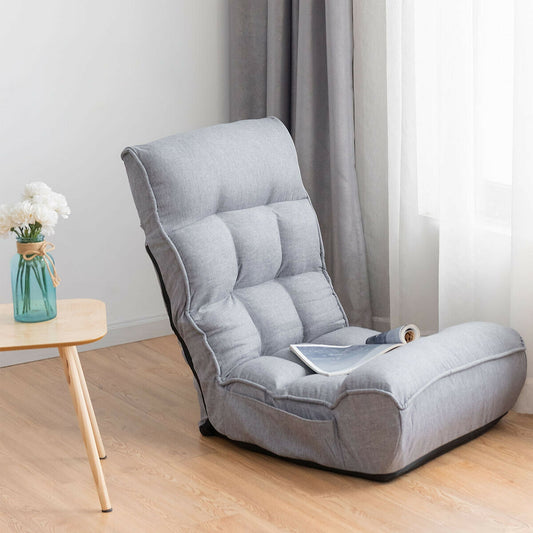 4-Position Adjustable Floor Chair, Folding Lazy Sofa, Gray Floor Chairs Gray at Gallery Canada