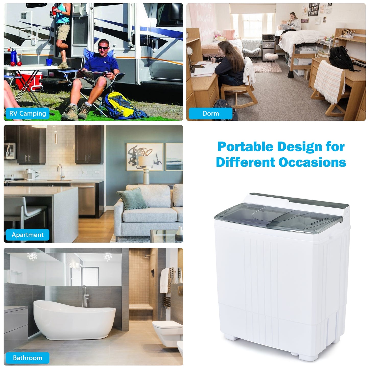 Twin Tub Portable Washing Machine, Timer Control, Drain Pump, Gray Washing Machines at Gallery Canada