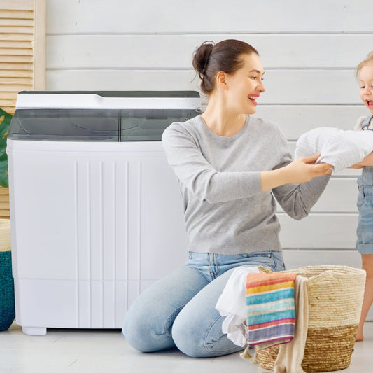 Twin Tub Portable Washing Machine, Timer Control, Drain Pump, Gray Washing Machines Gray at Gallery Canada