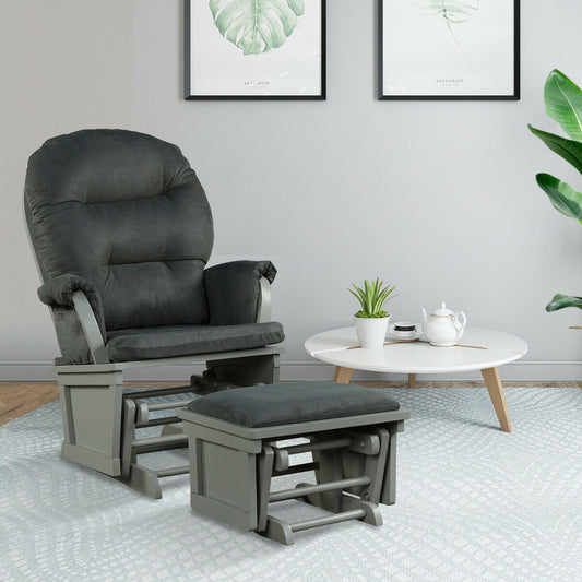 Wood Baby Glider and Ottoman Cushion Set with Padded Armrests for Nursing, Dark Gray Recliners Dark Gray at Gallery Canada