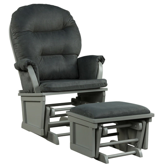 Wood Baby Glider and Ottoman Cushion Set with Padded Armrests for Nursing, Dark Gray at Gallery Canada