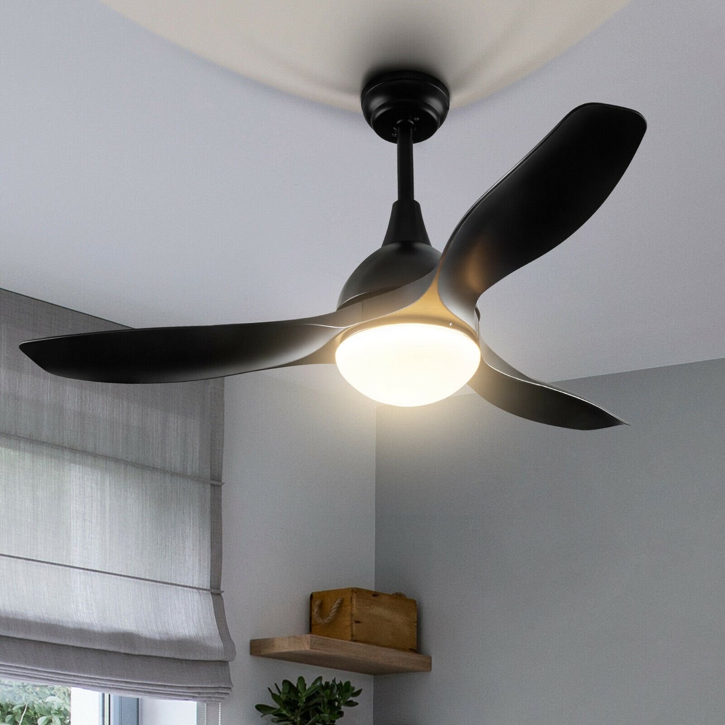 Modern 48 Inch Ceiling Fan with Dimmable LED Light and Remote Control Reversible Blades, Black