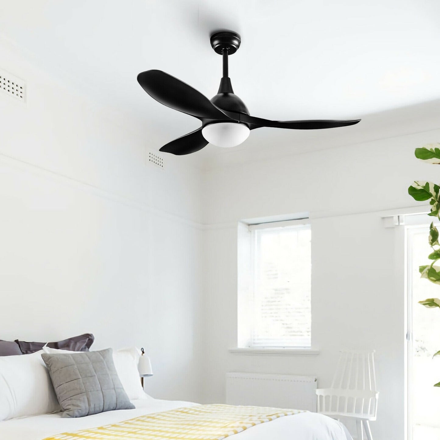 Modern 48 Inch Ceiling Fan with Dimmable LED Light and Remote Control Reversible Blades, Black at Gallery Canada