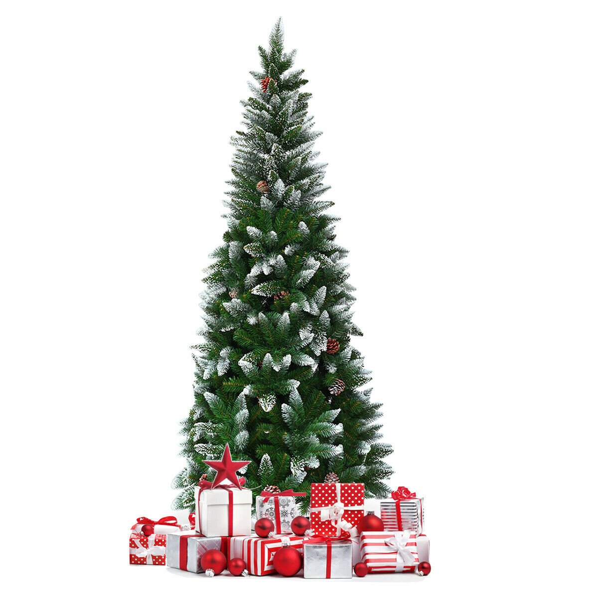 5 / 6 / 7.5 Feet Artificial Pencil Christmas Tree with Pine Cones, Green at Gallery Canada