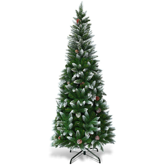 5 / 6 / 7.5 Feet Artificial Pencil Christmas Tree with Pine Cones, Green