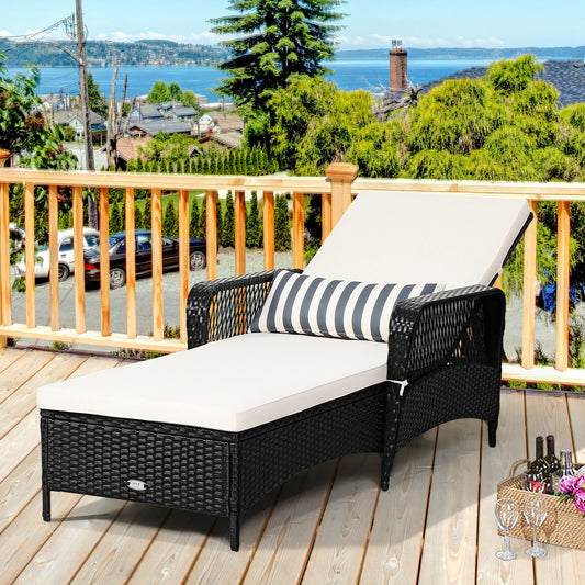 Rattan Armrest Chaise Lounge Chair, Black