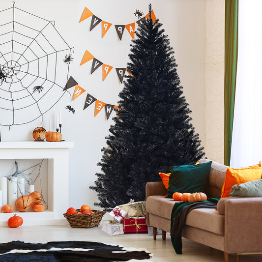 7.5 Feet Hinged Artificial Christmas Tree, Black Christmas Tree Black at Gallery Canada