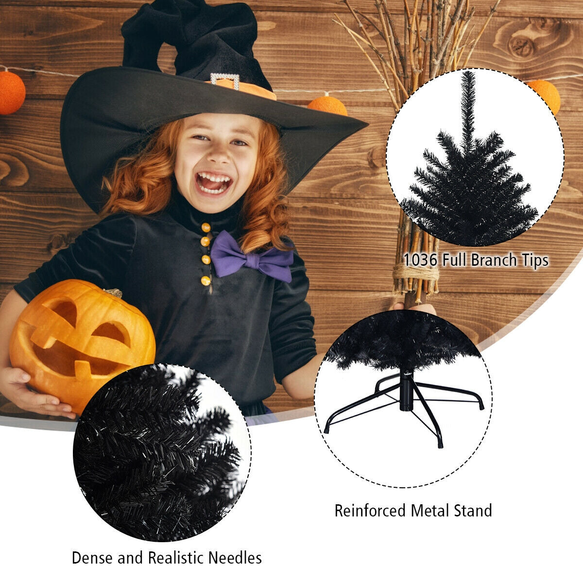 6 Feet Hinged Artificial Halloween Christmas Tree, Black Christmas Tree at Gallery Canada