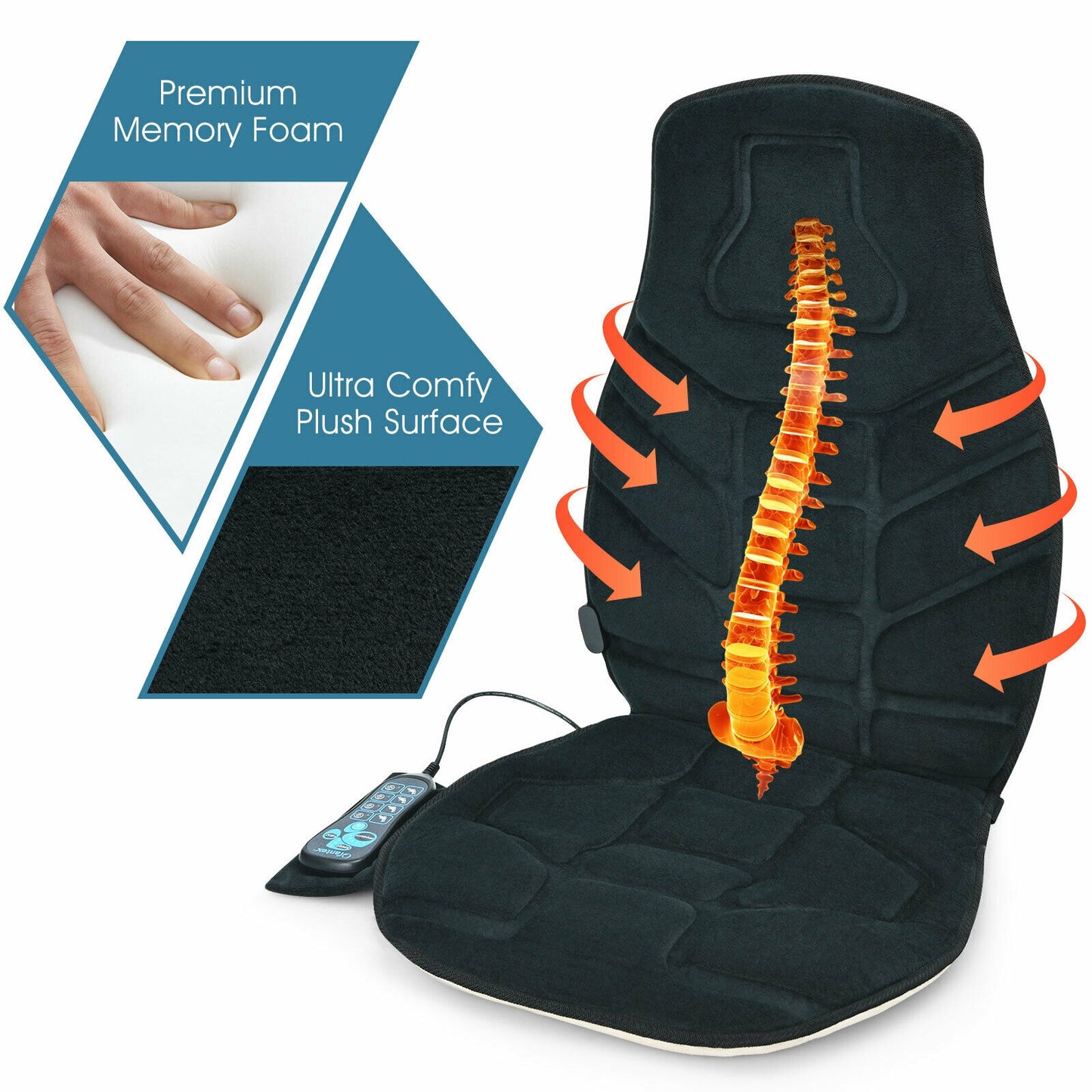 Seat Cushion Massager With Heat, 6 Vibration Motors, Black Back Massager at Gallery Canada