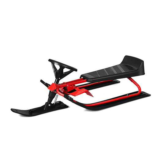 Kids Snow Sled with Steering Wheel and Double Brakes Pull Rope, Red