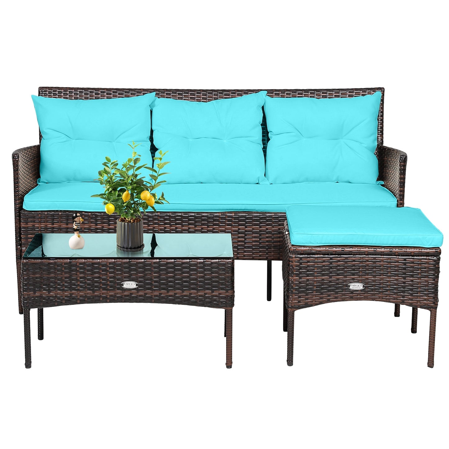3 Piece Patio Furniture Sectional Set, 5 Seat Cushions, Turquoise Patio Conversation Sets at Gallery Canada