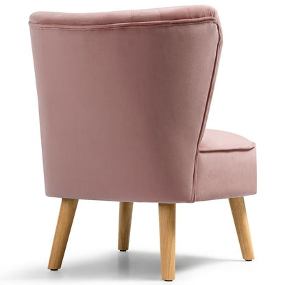 Modern Armless Velvet Accent Chair with Wood Legs, Pink