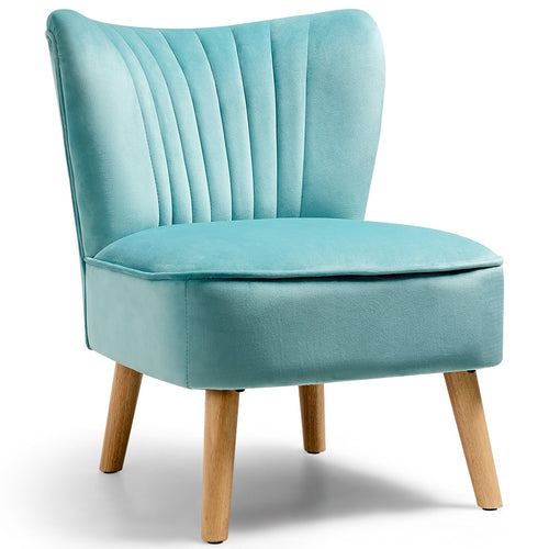 Modern Armless Velvet Accent Chair with Wood Legs, Green