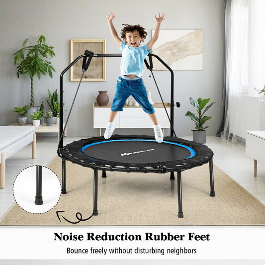 40 Inch Foldable Rebounder, Adjustable Resistance Bands, Blue Trampolines Blue at Gallery Canada