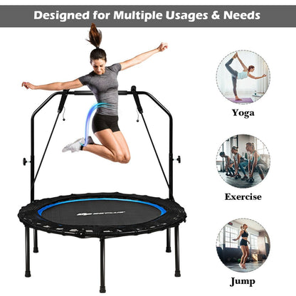 40 Inch Foldable Fitness Rebounder with Resistance Bands Adjustable Home, Blue at Gallery Canada