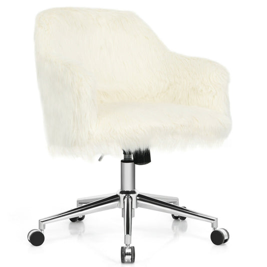 Modern Fluffy Faux Fur Vanity Office Chair for Teens Girls, Beige