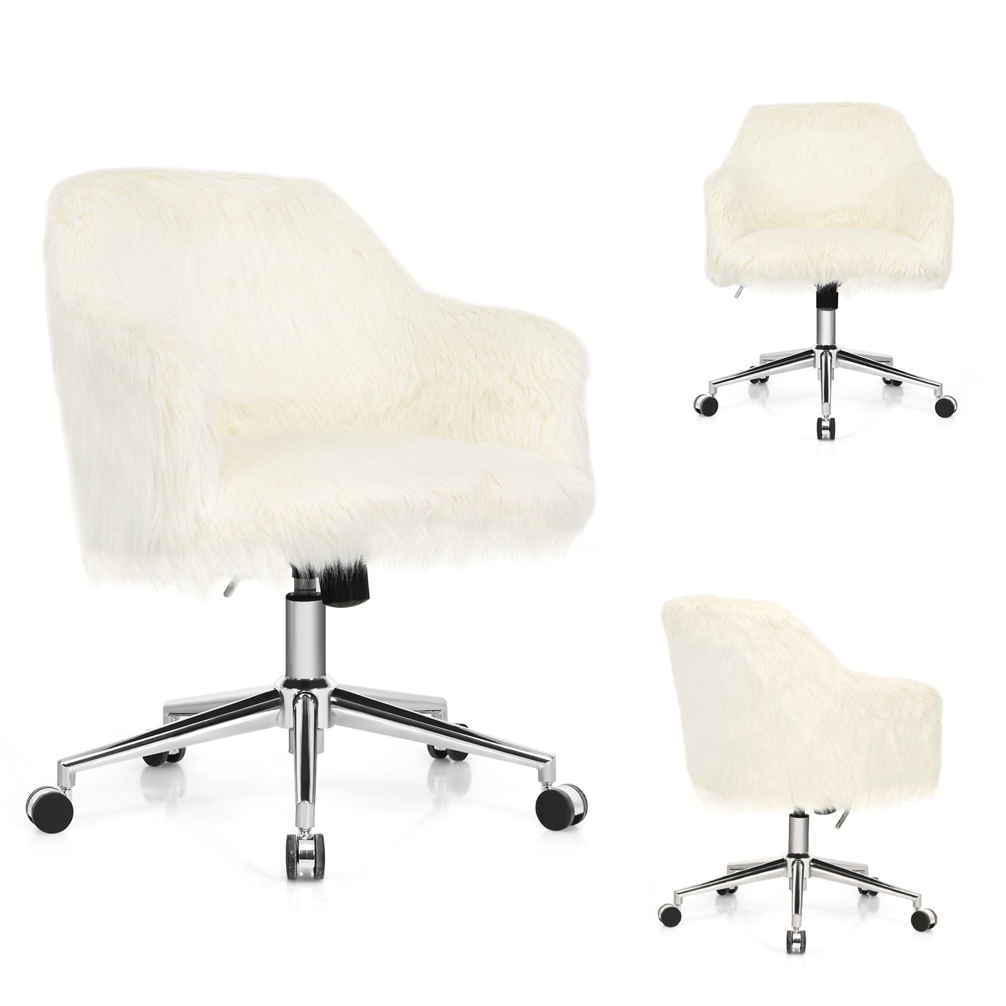 Modern Fluffy Faux Fur Vanity Office Chair for Teens Girls, Beige Leisure Chairs at Gallery Canada