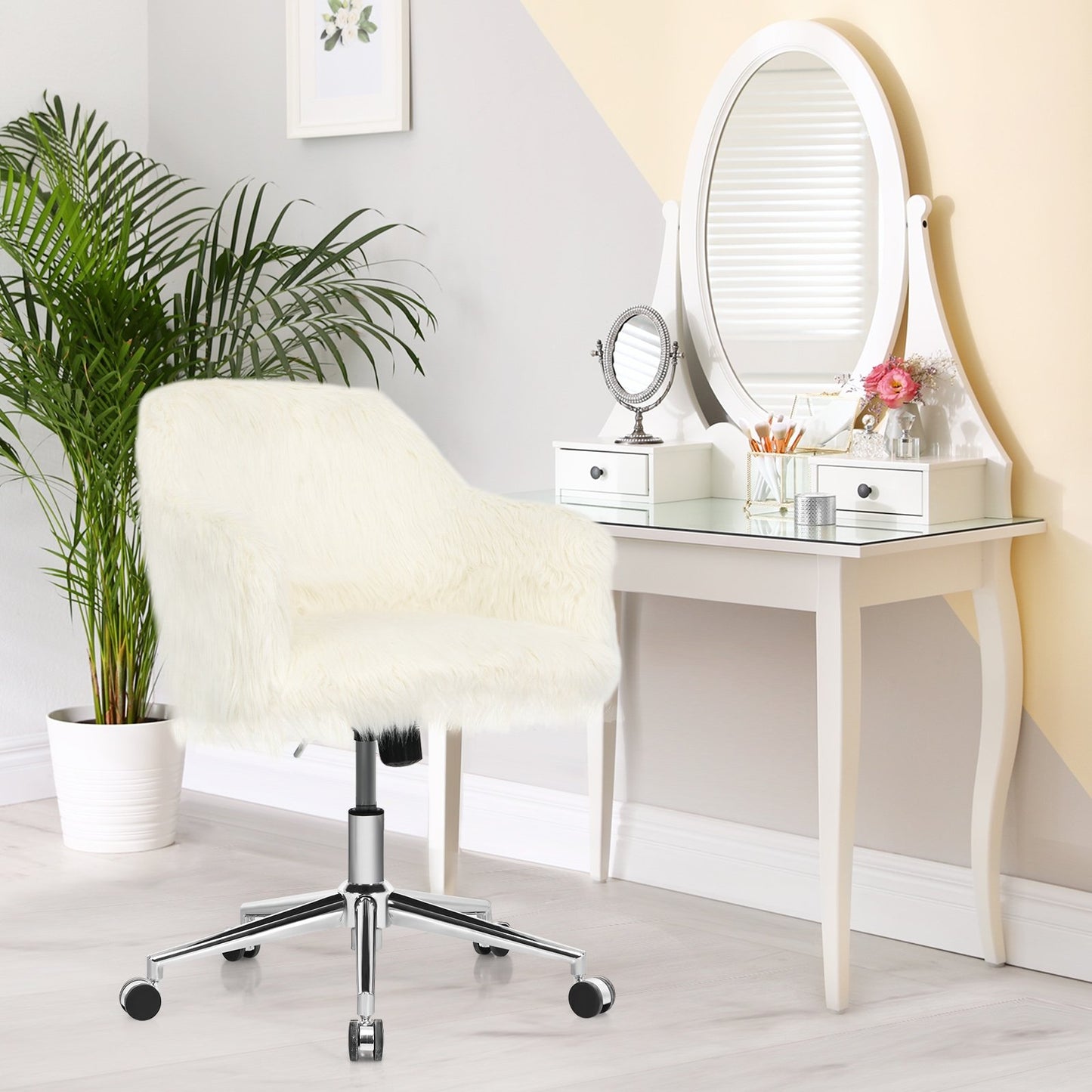 Modern Fluffy Faux Fur Vanity Office Chair for Teens Girls, Beige at Gallery Canada