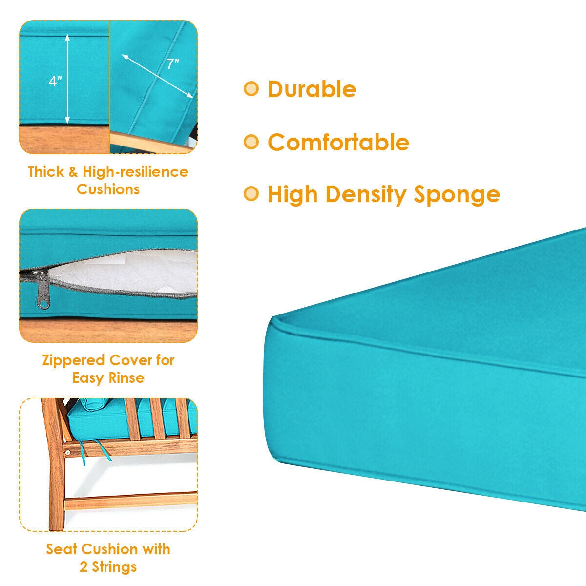 Wooden Patio Furniture Set, 4 Pieces, Table Sofa Chair Cushioned, Turquoise