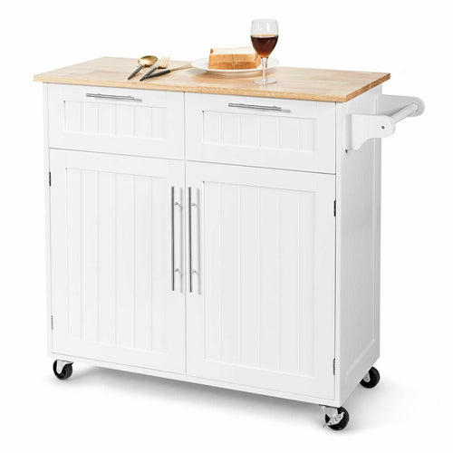 Heavy Duty Rolling Kitchen Cart with Tower Holder and Drawer, White
