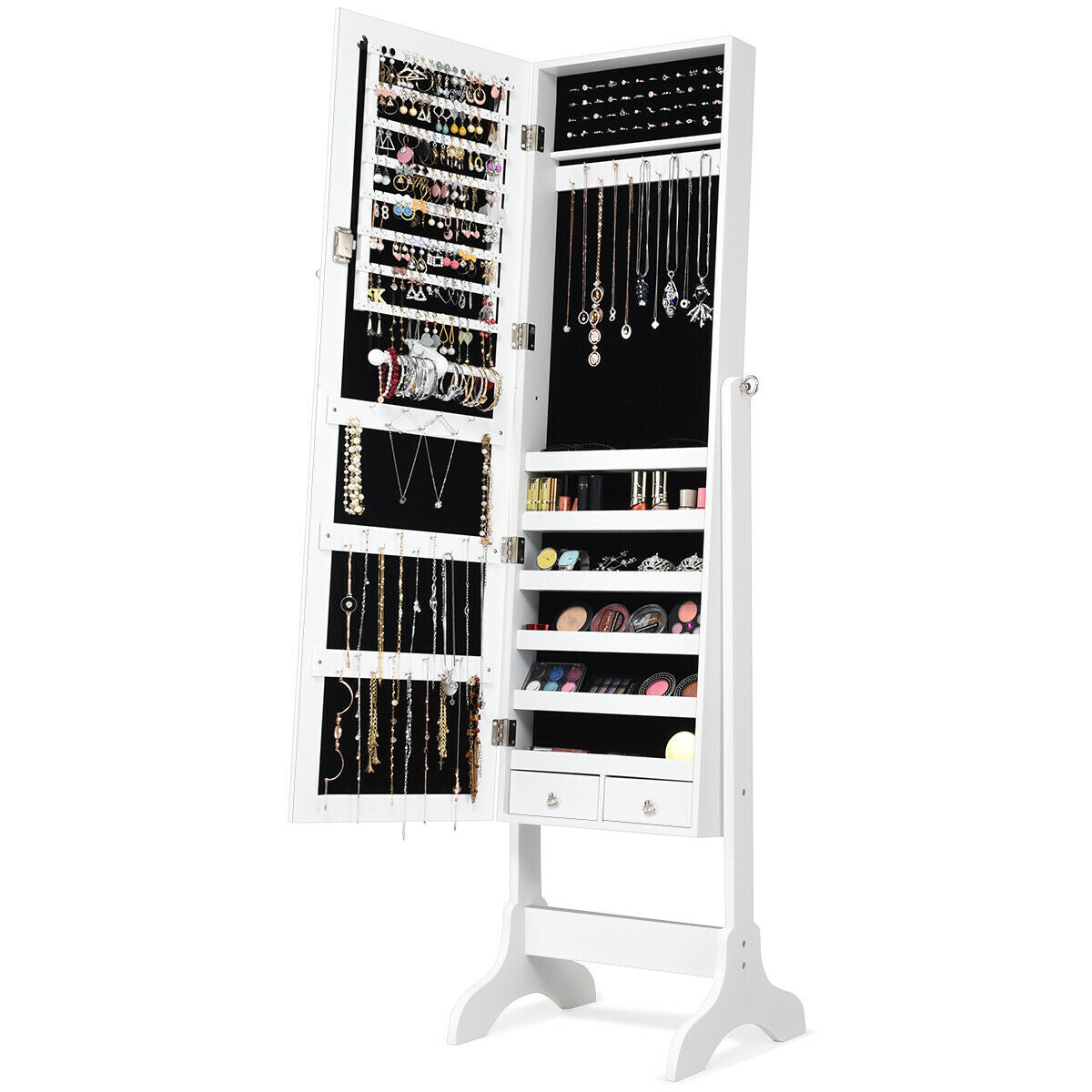 Lockable Mirrored Jewelry Cabinet Armoire, White Jewelry Armoires at Gallery Canada