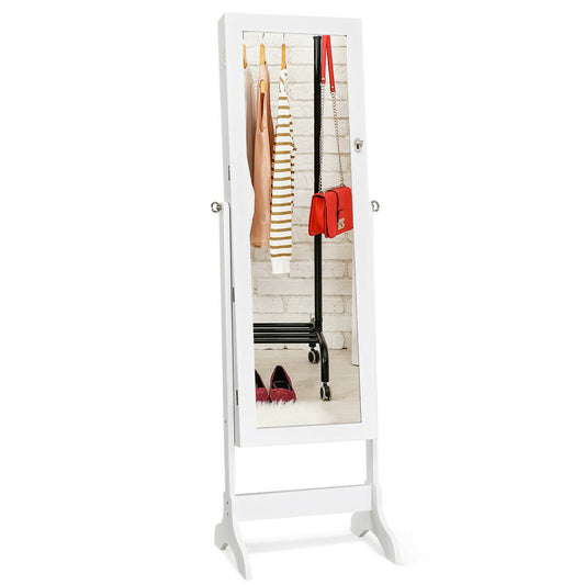 Lockable Mirrored Jewelry Cabinet Armoire Storage Organizer Box, White