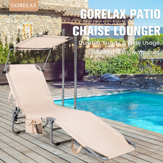Adjustable Outdoor Recliner With Sun Shade, Beige Outdoor Chaise Lounges Beige at Gallery Canada