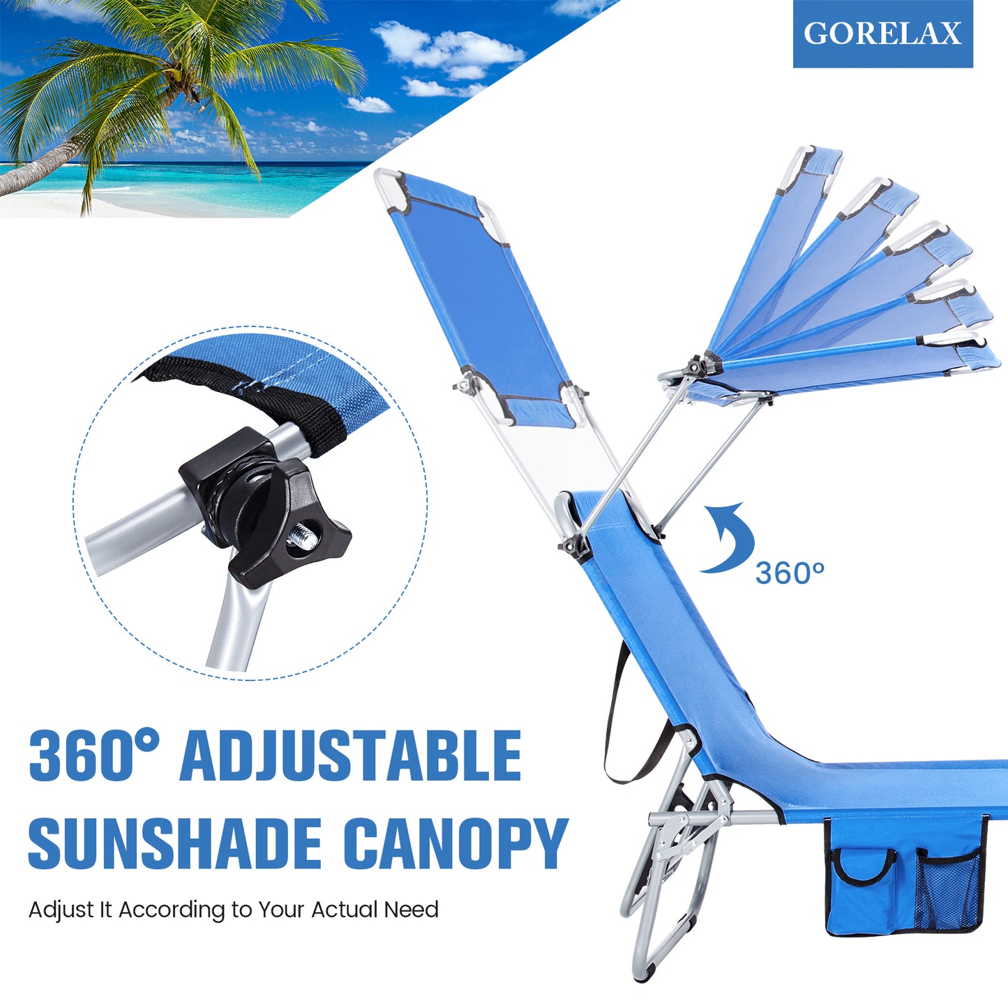 Adjustable Outdoor Recliner With Sun Shade, Navy Outdoor Chaise Lounges at Gallery Canada