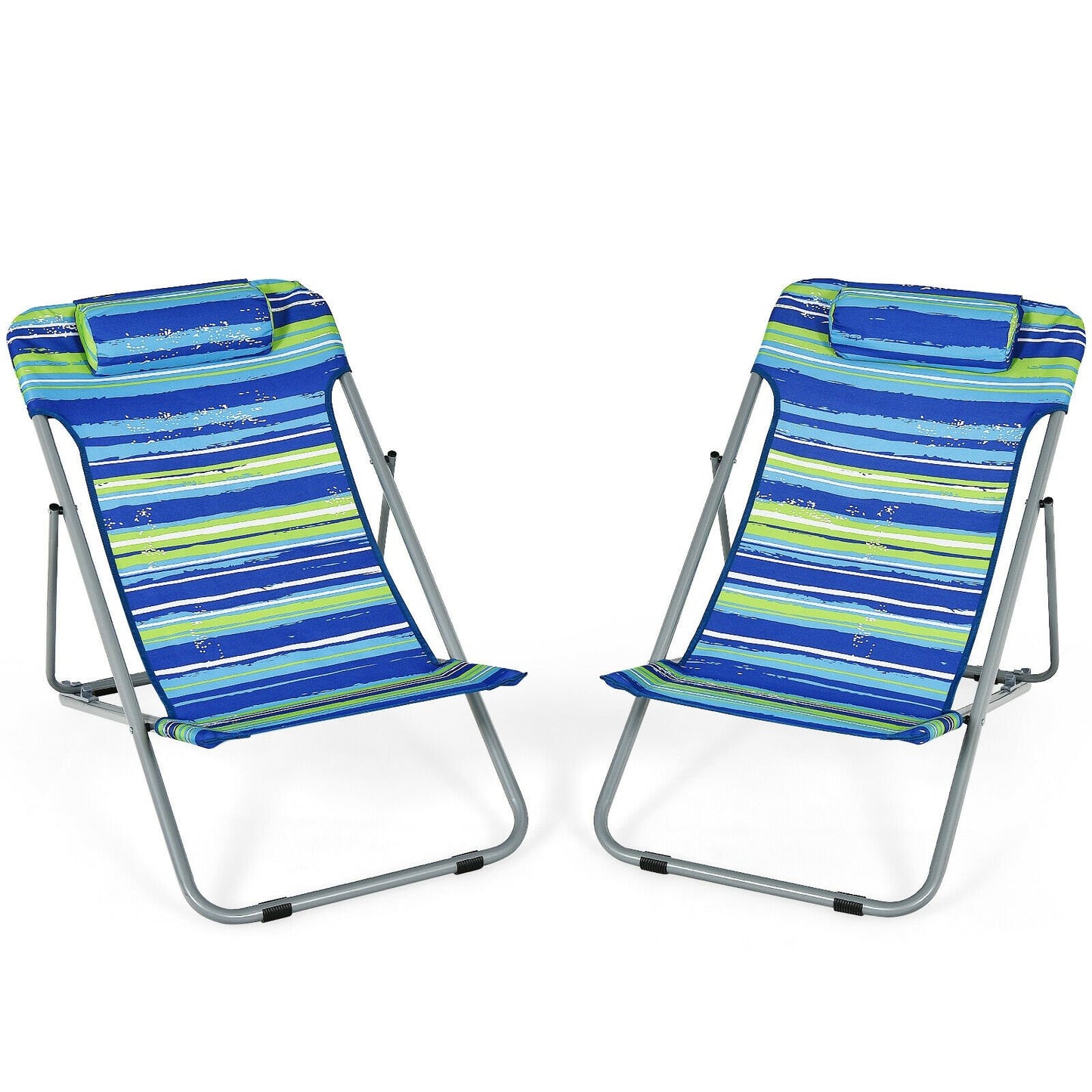 Portable Beach Chair Set of 2 with Headrest , Blue at Gallery Canada
