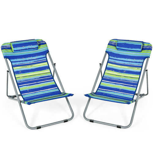Portable Beach Chair Set of 2 with Headrest , Blue