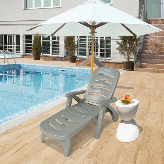 5 Position Adjustable Folding Lounger Chaise Chair, Gray Outdoor Chaise Lounges Gray at Gallery Canada
