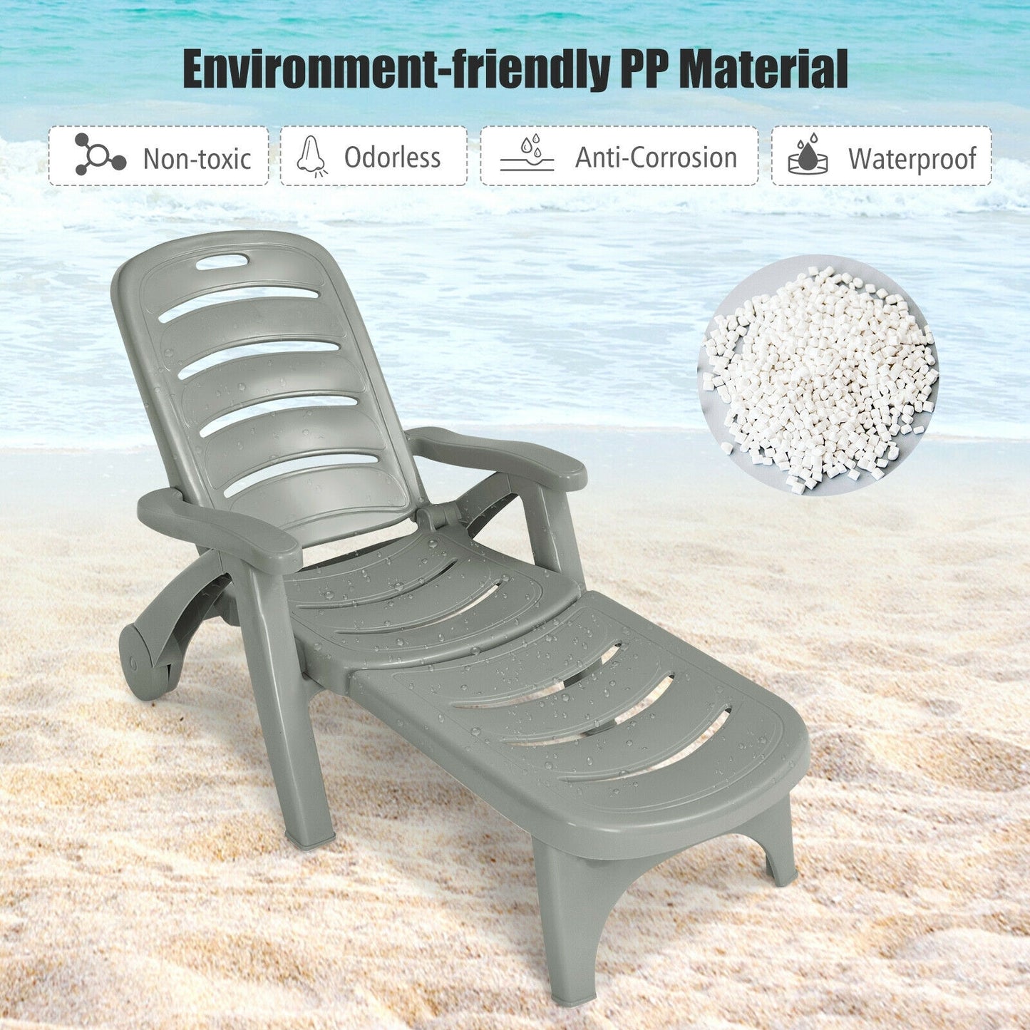 5 Position Adjustable Folding Lounger Chaise Chair, Gray Outdoor Chaise Lounges at Gallery Canada
