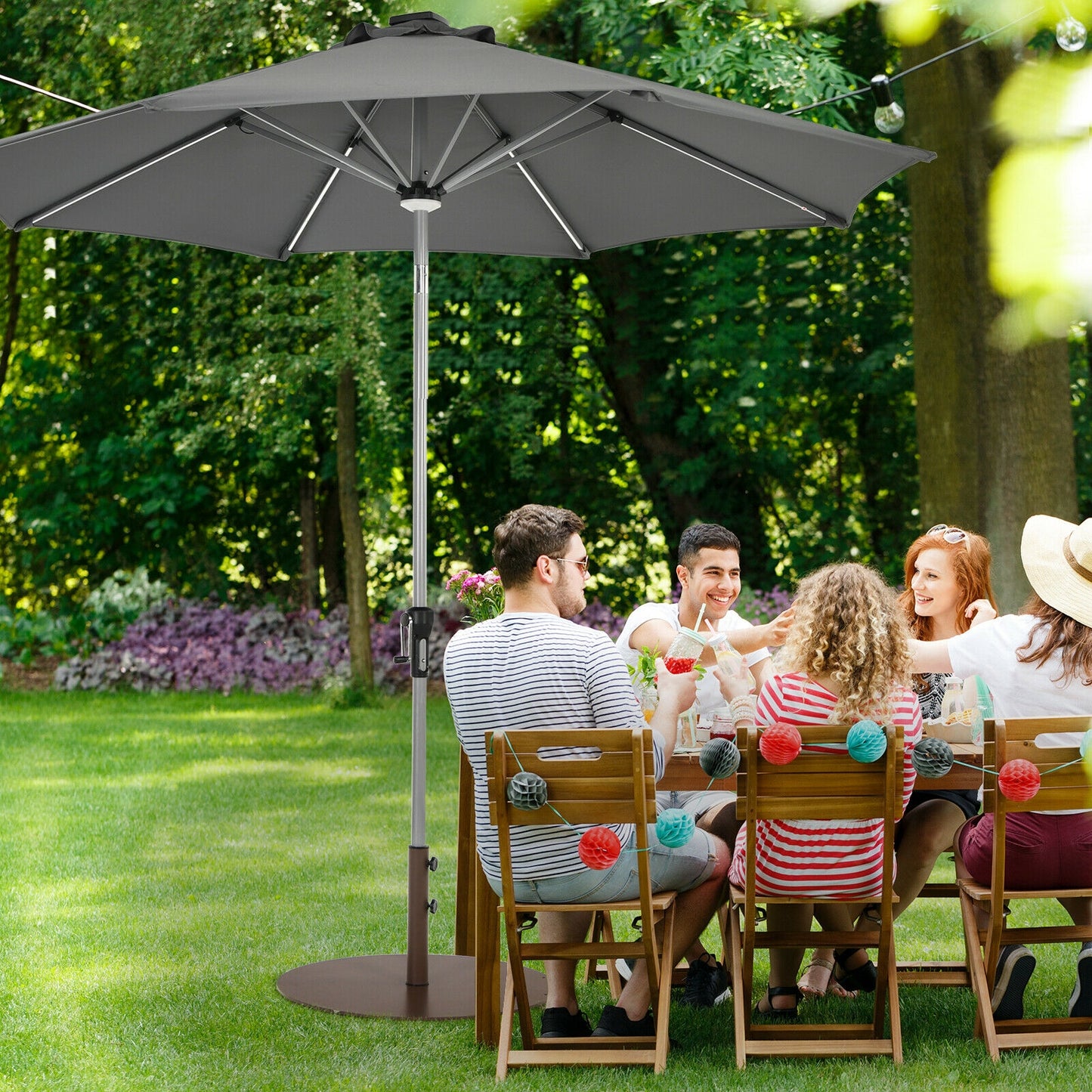 29.5 Inches Outdoor Steel Market Umbrella Base Stand for Backyard and Poolside, Brown Outdoor Umbrella Bases at Gallery Canada