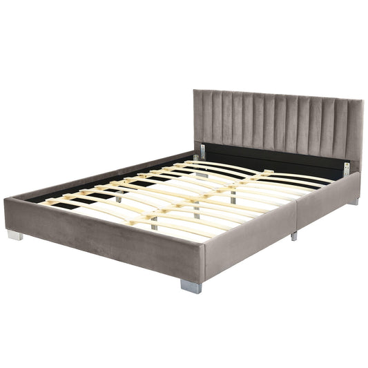 Full Tufted Upholstered Platform Bed Frame with Flannel Headboard, Light Gray at Gallery Canada