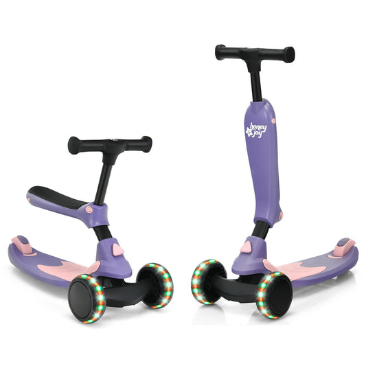 2-in-1 Kids Kick Scooter with Flash Wheels for Girls and Boys from 1.5 to 6 Years Old, Purple