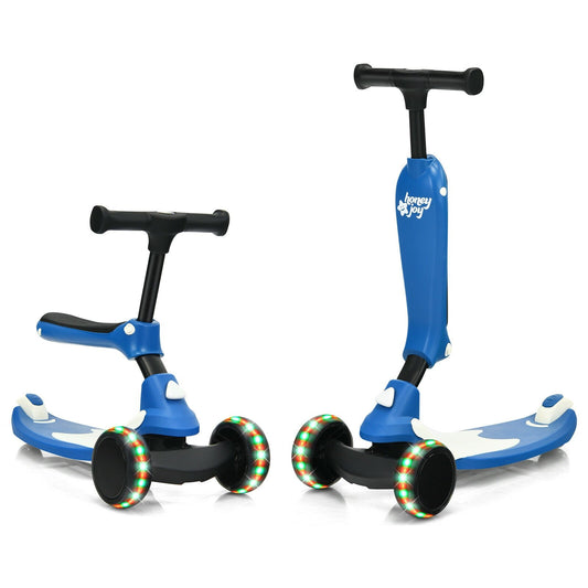 2-in-1 Kids Kick Scooter with Flash Wheels for Girls and Boys from 1.5 to 6 Years Old, Blue
