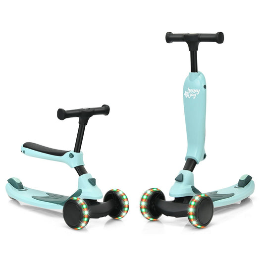 2-in-1 Kids Kick Scooter with Flash Wheels for Girls and Boys from 1.5 to 6 Years Old, Green